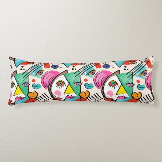 キュビモダンス抽象芸術アート女性顔 ボディピロー (正面)