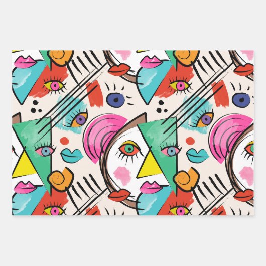 キュビモダンス抽象芸術アート女性顔 ラッピングペーパーシート (正面2)