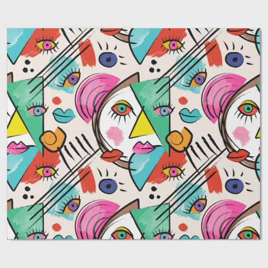 キュビモダンス抽象芸術アート女性顔 ラッピングペーパー (フラット)