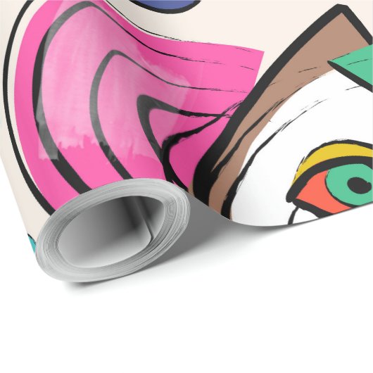 キュビモダンス抽象芸術アート女性顔 ラッピングペーパー (ロールコーナー)