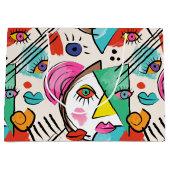 キュビモダンス抽象芸術アート女性顔 ラージペーパーバッグ (正面)