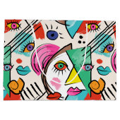 キュビモダンス抽象芸術アート女性顔 ラージペーパーバッグ (裏面)