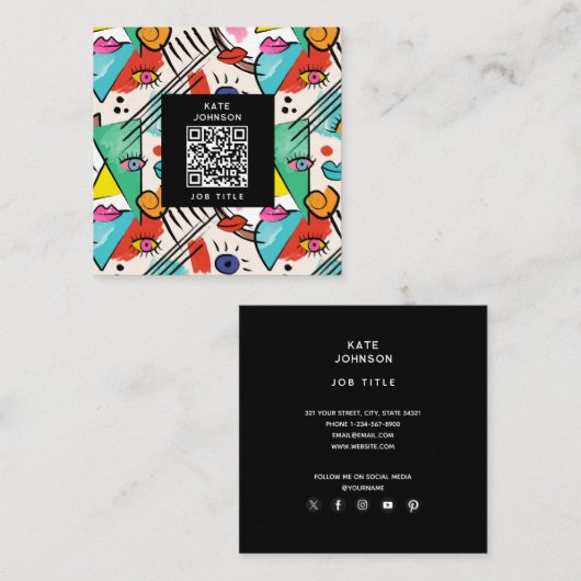 キュビモダンム抽象芸術女子アート顔アート スクエア名刺 (正面/裏面)