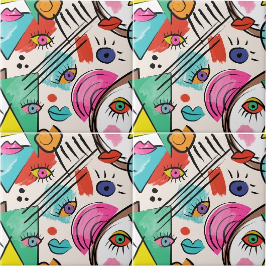 キュビモダンム抽象芸術女子アート顔アート タイル