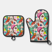 キュビモダンム抽象芸術女子アート顔アート 鍋つかみ&鍋敷きセット (正面)