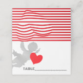 キュピストライプッド形状と赤いハート、キュピッドシルエット プレイスカード (外部開封)