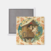 キュピッよくはしゃぐドヴィンテージバレンタインアートワーク マグネット (正面/裏面)