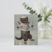 キュピッド猫スケートで滑るヴィンテージ1900年初期はがき ポストカード (スタンド正面)