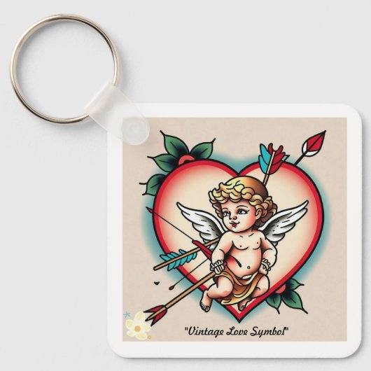 キュピ伝統的ッド付きハート キーホルダー (正面)
