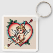 キュピ伝統的ッド付きハート キーホルダー (裏面)