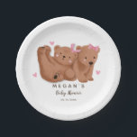 キュブベアテーマツインズガールズベビーシャワー ペーパープレート<br><div class="desc">かわいいツインはテーマの女の子の赤ちゃんシャワー紙プレートピンクのハートと弓と2つのキューブのイラストレーションを特徴とする。</div>