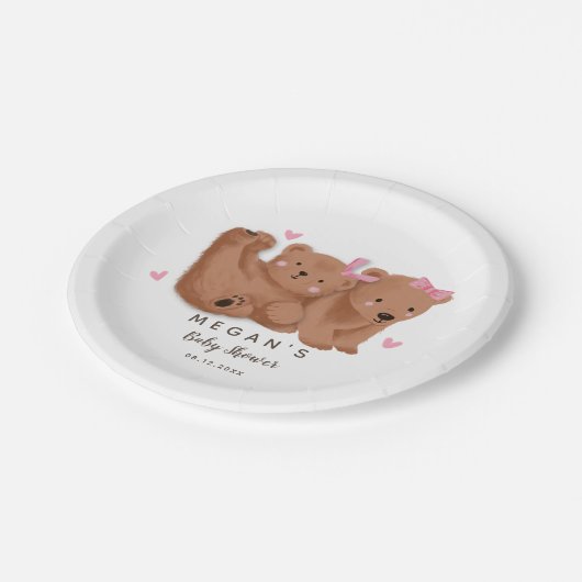 キュブベアテーマツインズガールズベビーシャワー ペーパープレート (アングル)