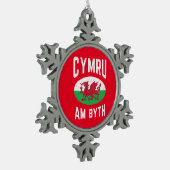 キュムラアムビツウェールズ国旗誇りを持ったウェールズヴィンテージラグビー スノーフレークピューターオーナメント (左)