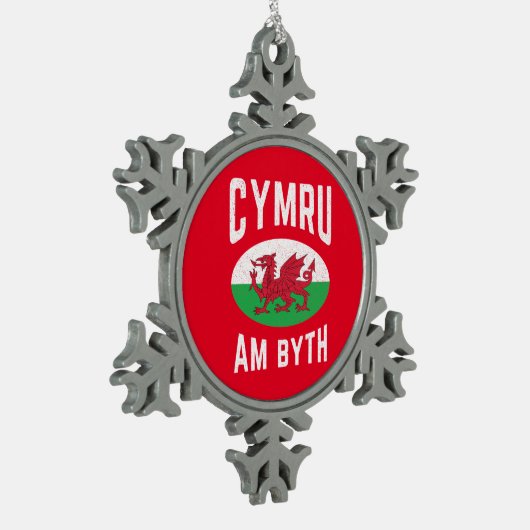 キュムラアムビツウェールズ国旗誇りを持ったウェールズヴィンテージラグビー スノーフレークピューターオーナメント (左)