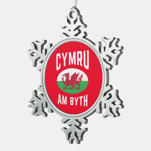 キュムラアムビツウェールズ国旗誇りを持ったウェールズヴィンテージラグビー スノーフレークピューターオーナメント (右)