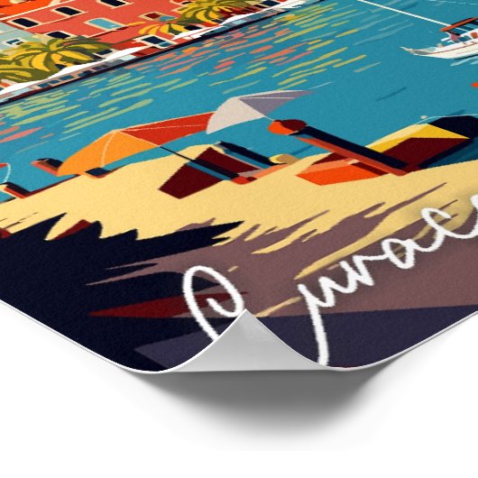 キュラカオカリブのヴィンテージ旅行イラストレーション ポスター (角)