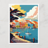 キュラカオカリブのヴィンテージ旅行イラストレーション ポストカード (正面)