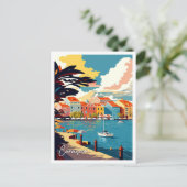 キュラカオカリブのヴィンテージ旅行イラストレーション ポストカード (スタンド正面)