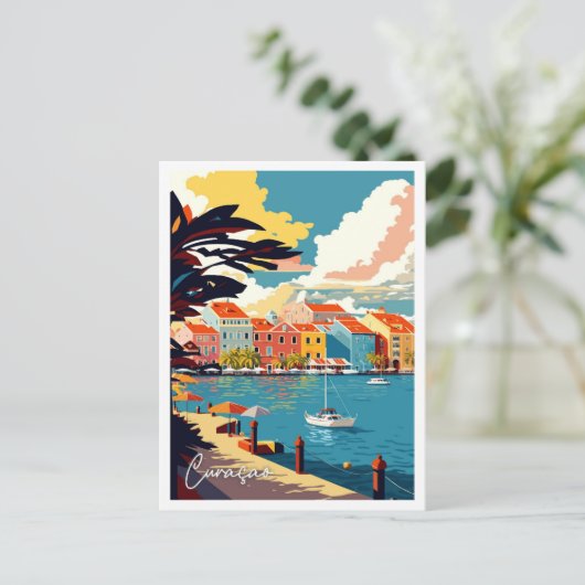 キュラカオカリブのヴィンテージ旅行イラストレーション ポストカード (スタンド正面)