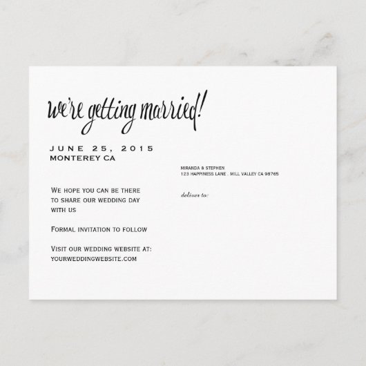 キュラシックウェディング日付の写真はがきを保存 案内ポストカード (裏面)