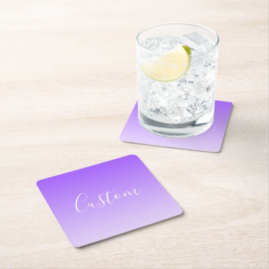 キュラシースクリプト名と編集可能ライトパープルグラデーション スクエアペーパーコースター (インサイチュ)
