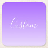 キュラシースクリプト名と編集可能ライトパープルグラデーション スクエアペーパーコースター (正面)