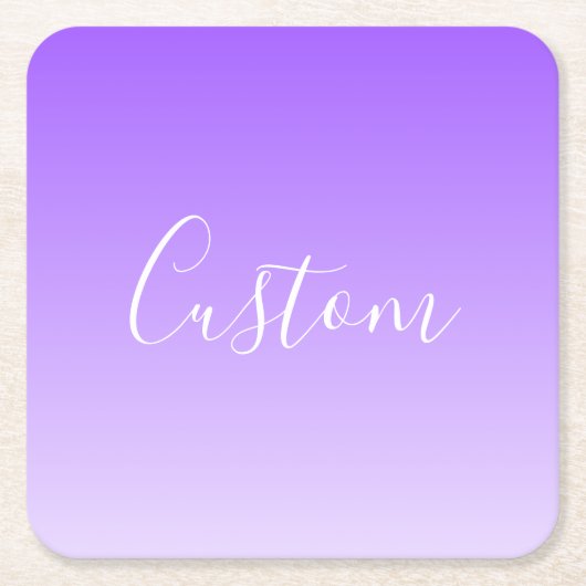 キュラシースクリプト名と編集可能ライトパープルグラデーション スクエアペーパーコースター (正面)