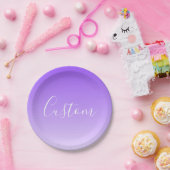 キュラシースクリプト名と編集可能ライトパープルグラデーション ペーパープレート (パーティー)