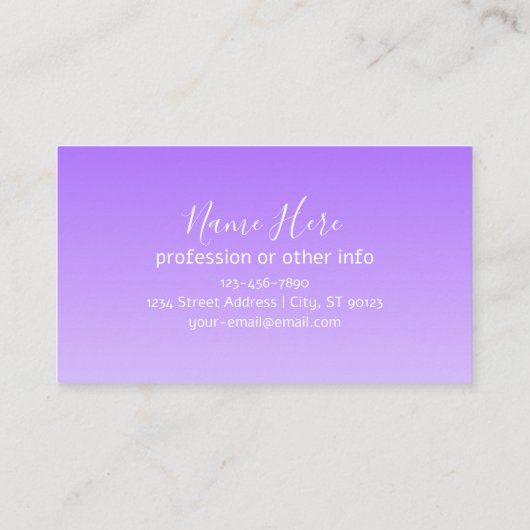 キュラシースクリプト名と編集可能ライトパープルグラデーション 名刺 (裏面)