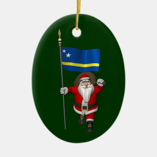キュラソーの看板のあるサンタクロース セラミックオーナメント (正面)