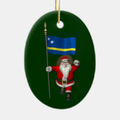 キュラソーの看板のあるサンタクロース セラミックオーナメント (裏面)