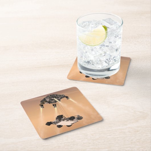 キュリオシティ下降の間のスカイクレーンの火星 スクエアペーパーコースター (インサイチュ)