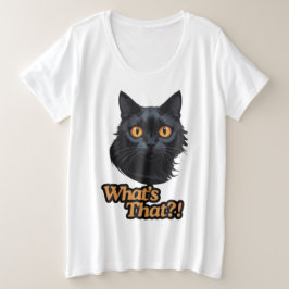 キュリオシティ・ストライク：驚く黒猫アート プラスサイズTシャツ