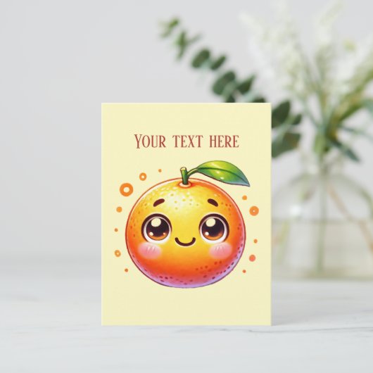 キューオレンジ色のフルーツ愛好家にメッセージを追加 ポストカード (スタンド正面)