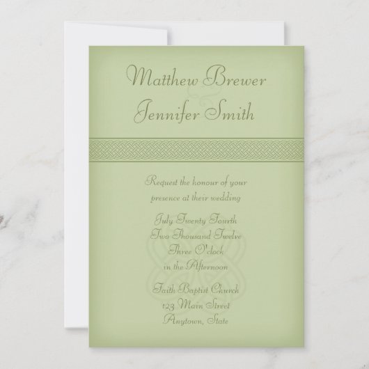キューストングリーンアイリッシュケルト結び目模様結婚式招待状 招待状 (正面)
