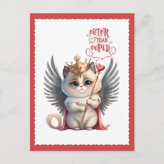キューターズンキュピッドチビ(小さくかわいく書いた感じ)キャットバレンタイン シーズンポストカード (正面)