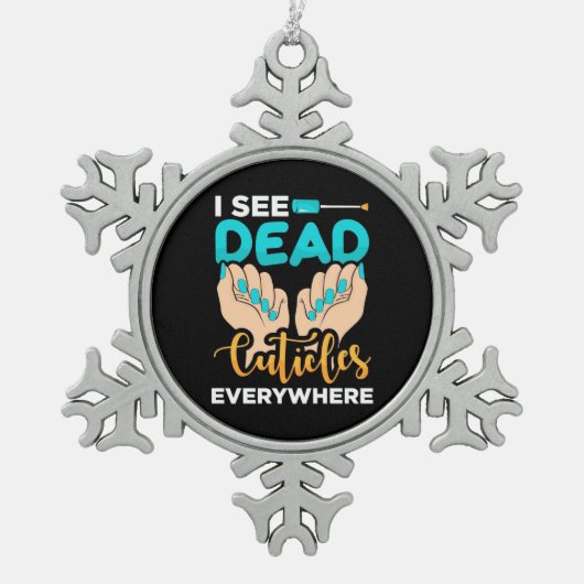 キューティクルがあちこちで見える スノーフレークピューターオーナメント (正面)