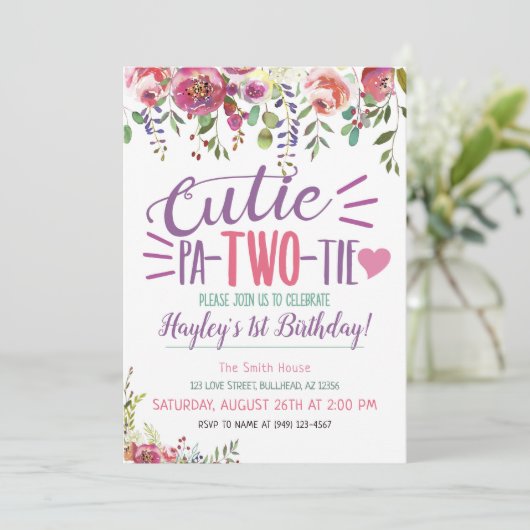 キューティパツーティ 2歳の誕生日 女の子 花の招待状 招待状 (スタンド正面)