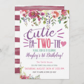 キューティパトゥー2歳の誕生日ガールズフラワーリクエスト 招待状 (正面/裏面)