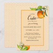 キューティーがやってくる オレンジのベビーシャワー招待状 招待状 (正面/裏面)