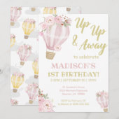 キューティーズ フラワー ホットエアバルーン 女の子 1歳 誕生日 招待状 (正面/裏面)