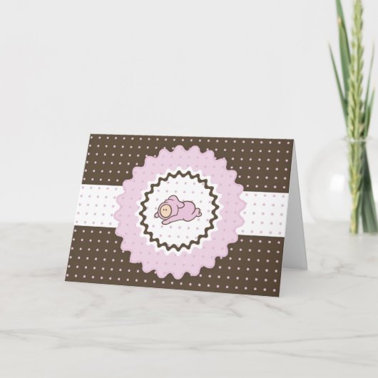 キューティーツーツ ベビーシャワーの招待状(ピンクとブラウン) 招待状 (正面)