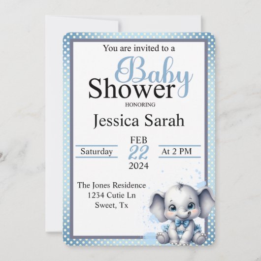 キューティーブルーエレファント - リトルピーナッツ 招待状 (正面)