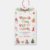 キュートありがとうたくさん雪クリスマス誕生日パーティー ギフトタグ (正面)