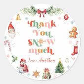 キュートありがとうたくさん雪クリスマス誕生日パーティー ラウンドシール (正面)