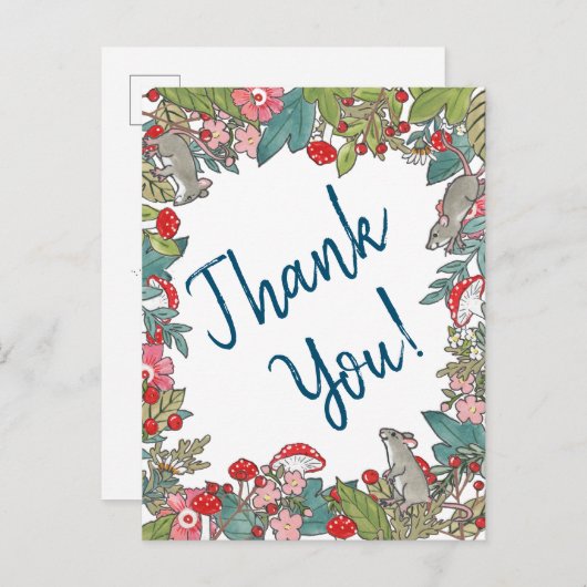 キュートありがとうネズミマウスの森の葉 ポストカード (正面/裏面)