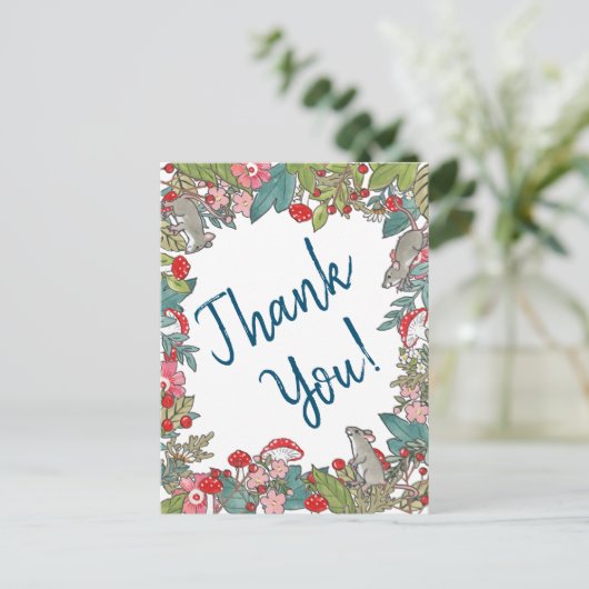 キュートありがとうネズミマウスの森の葉 ポストカード (スタンド正面)