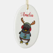 キュートおたくペンギン |クリスマス名前をカスタムする セラミックオーナメント (右)