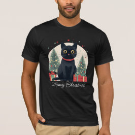 キュートおもしろいでクリスマスの黒猫 Tシャツ