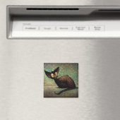 キュートおもしろいでブラックの東洋猫アート マグネット (インサイチュ (食洗機))